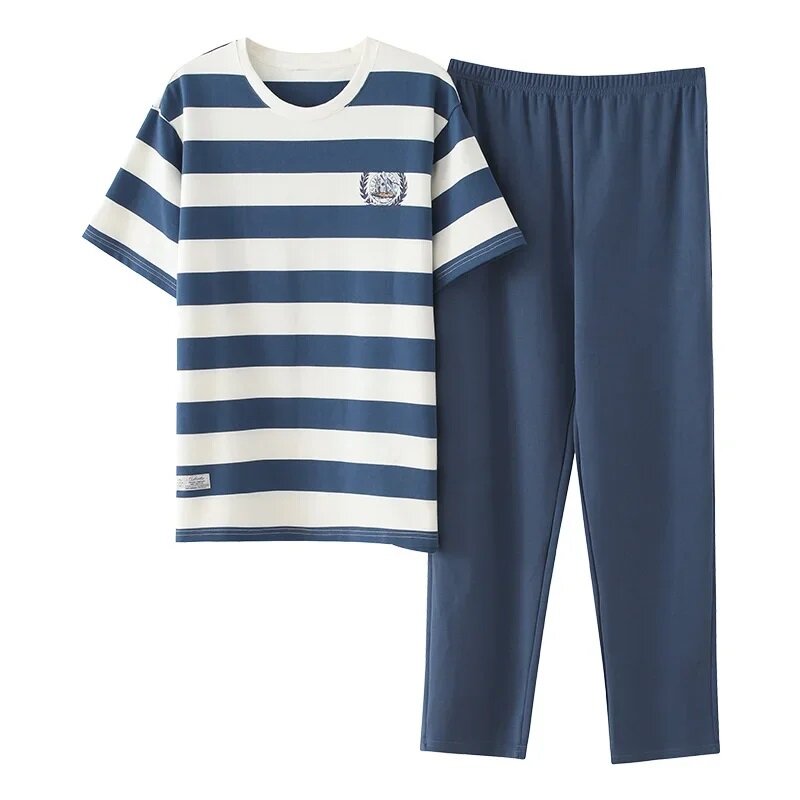 New Summer Fashion Men's Sleepwear Soft Cotton Pajamas Set for Gentleman Round Collar Grey Plain Loose Loungewear for Young Man