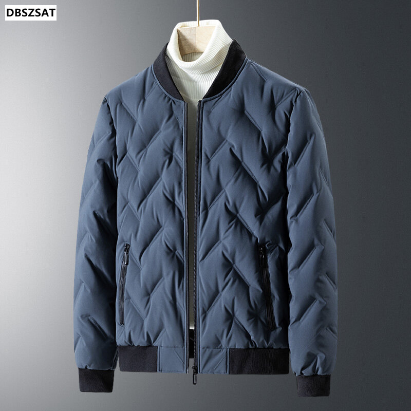 M-4xl 남성용 화이트 덕 다운 재킷, 남성 코트, 지퍼 스트라이프, 짧은 스타일 스탠드 칼라, 캐주얼 겉옷, Hy197, 겨울