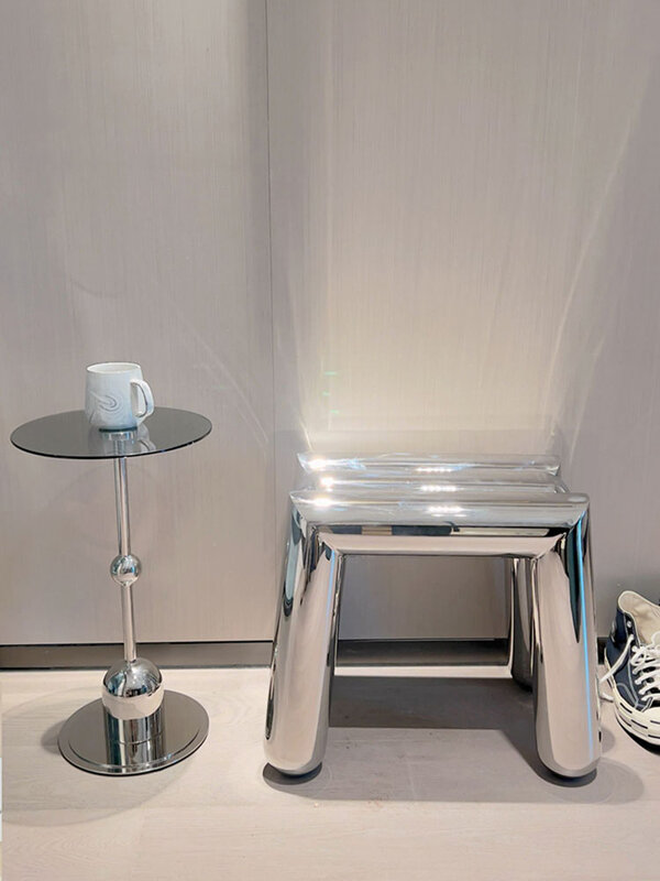 Furniture Stainless Steel Shoes Stool Mobile Living Room Shelf Tea Table Hallway Low Stools Bedroom Makeup Chair Customized