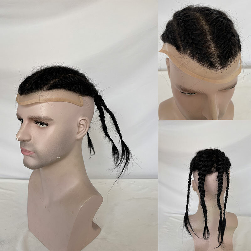 Коричневый мужской парик четыре косы известные как Двойные косы мужские парикмахерские 100% человеческие волосы моно-основа с системой искусственных волос для мужчин