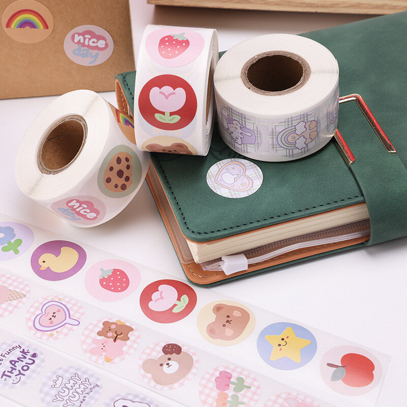 Étiquettes autocollantes rondes de dessin animé pour enfants, 500 pièces, cadeaux pour enfants, jouets de bricolage, papeterie autocollante de sceau décorative