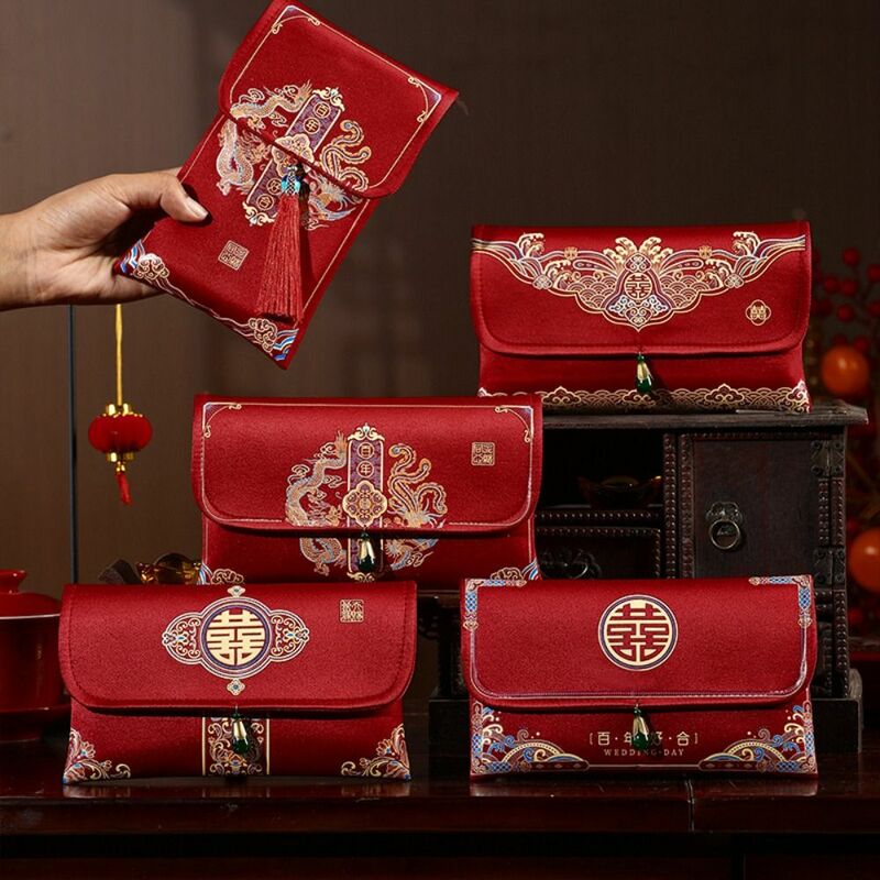 جيب حظ الديباج لمهرجان الربيع ، الزفاف ، الديباج على الطراز الصيني التطريز Hongbao ، حقيبة نعمة العام الجديد