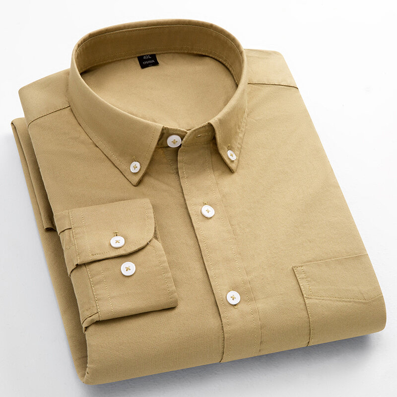Koszule Oxford dla mężczyzn 100% bawełna jednolity kolor męski modna odzież trendy nowy koreański styl młody długi rękaw na co dzień ubranie koszule