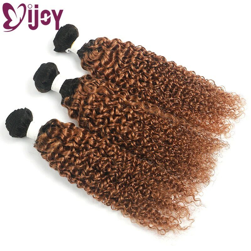 IJOY-extensiones de cabello humano rizado ondulado, mechones de cabello humano brasileño Remy de 1/3 piezas ombré, Rubio, rojo y marrón