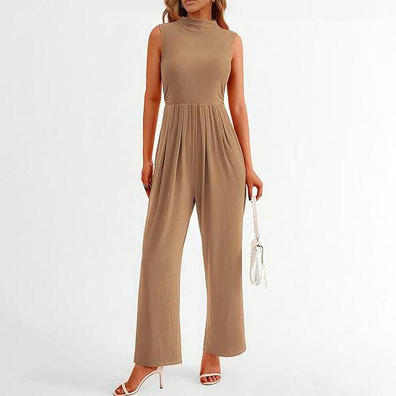 Pure Color Jumpsuit Elegant Formal Jumpsuit with Wide Leg Crotch Pockets for Women Stylish Summer Commute Outfit Women Formal
