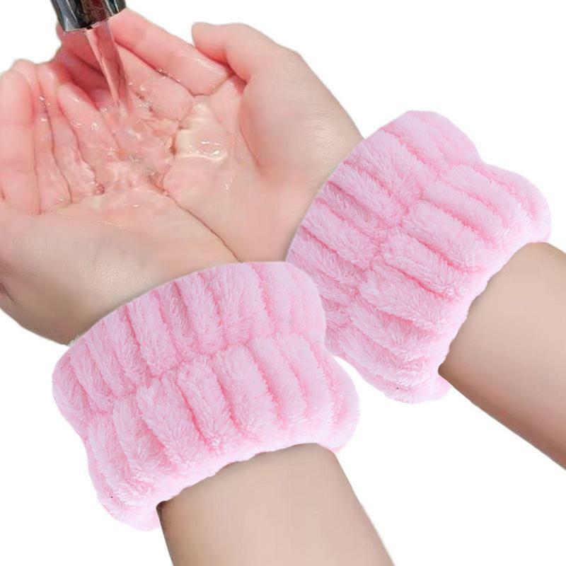 Ikat lengan handuk, 2 buah pergelangan tangan Spa Washband Microfiber cuci pergelangan tangan untuk mencuci wajah penyerap gelang berbulu