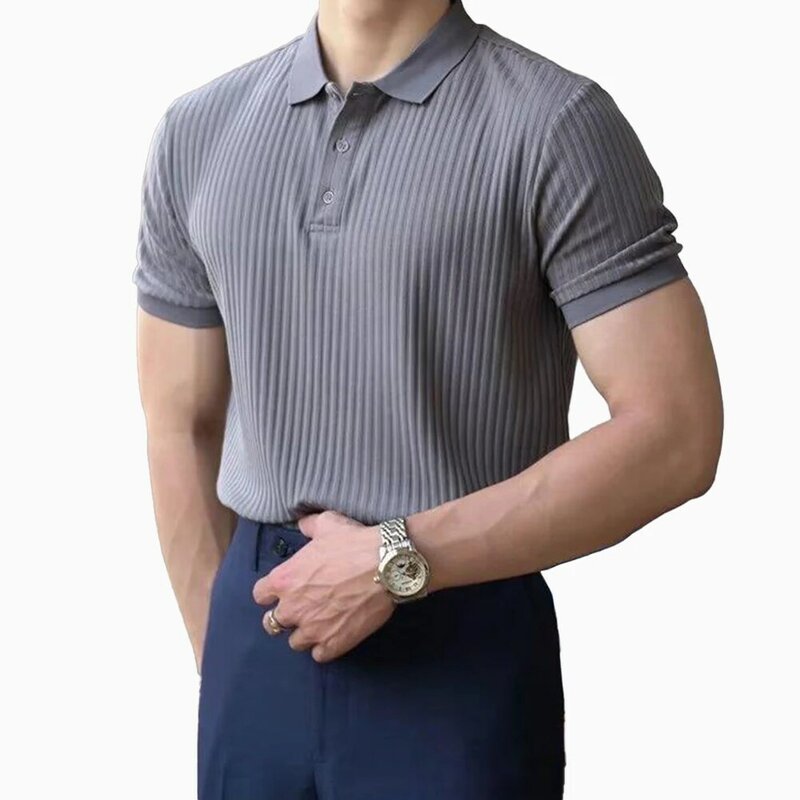 T-shirt com botão para homens, feita de poliéster, com lapela, manga curta, com botão, para o trabalho, negócios, nova marca, l-3xl, 1pcs