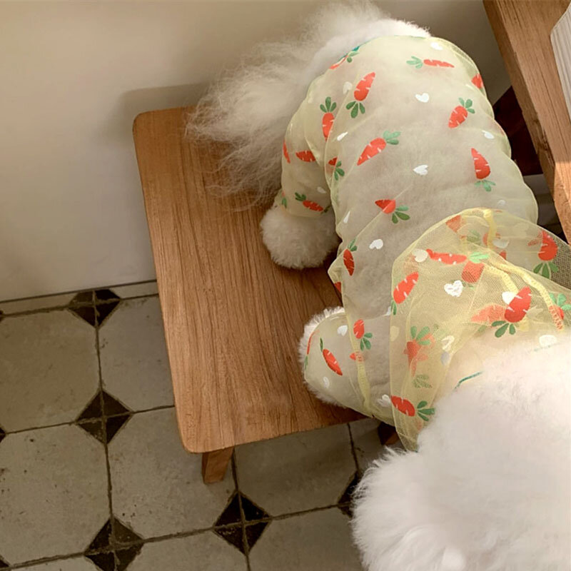 Atmungsaktive Welpen Mesh Overall Anti-Mücke coole Hunde kleidung Teddy Karotte vierbeinige Kleidung Pudel Sommerkleid ung
