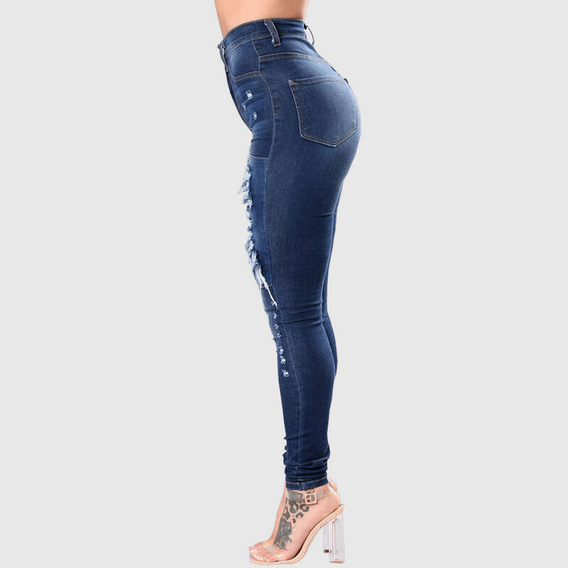 2024 Jeans Denim sobek pinggang tinggi baru celana Skinny seksi wanita dengan kain melar