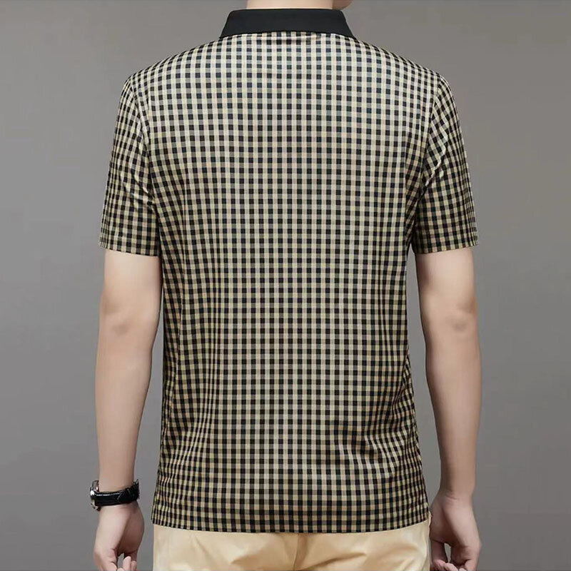 Рубашка-поло мужская клетчатая с коротким рукавом, базовая модная уличная одежда в Корейском стиле, деловая Повседневная Свободная одежда, лето 2023