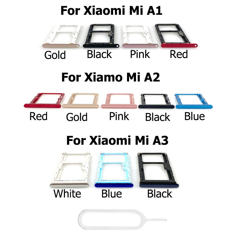 Slot Holder Sim Tray para Xiaomi Mi A1 A2 A3, Adaptador Conector, Titular do cartão SD, Peças de reposição