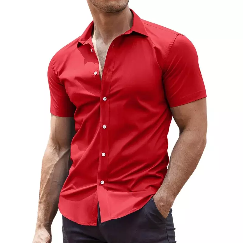 Мужская летняя рубашка с отложным воротником и коротким рукавом