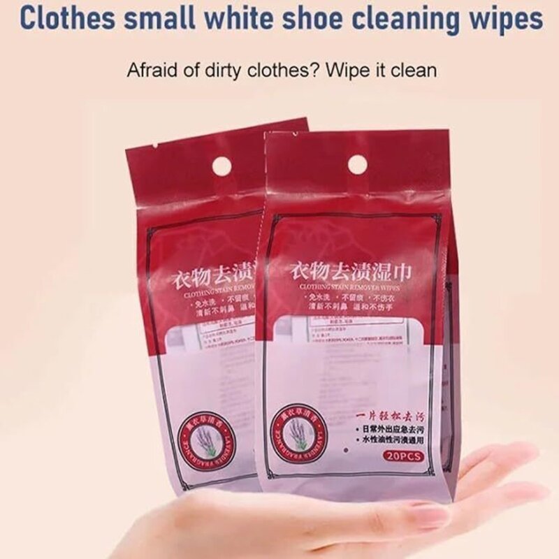20Pcs Clothes Stain Removal Wet Wipes Couch Stain Remover for Clothes Fabric Silk Linen Blood Coffee Mud Instant Cleaner Wipes