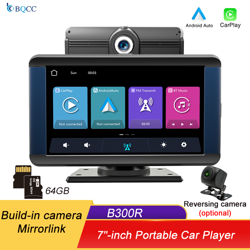 BQCC portable 7"-inch MP5 player IPS screen support reversing image Touchscreen USB BT Built-in DVR Mirrorlink android carplay