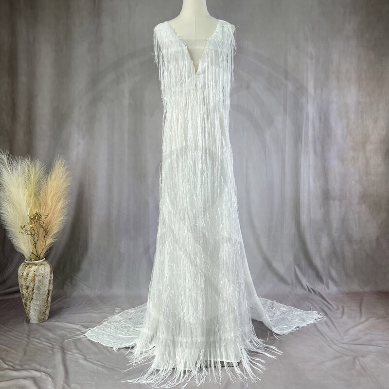 Don & Judy-Robe de mariée longue à pampilles pour femme, robe de soirée bohème, robe fendue sur le côté dos nu, photographie éducative