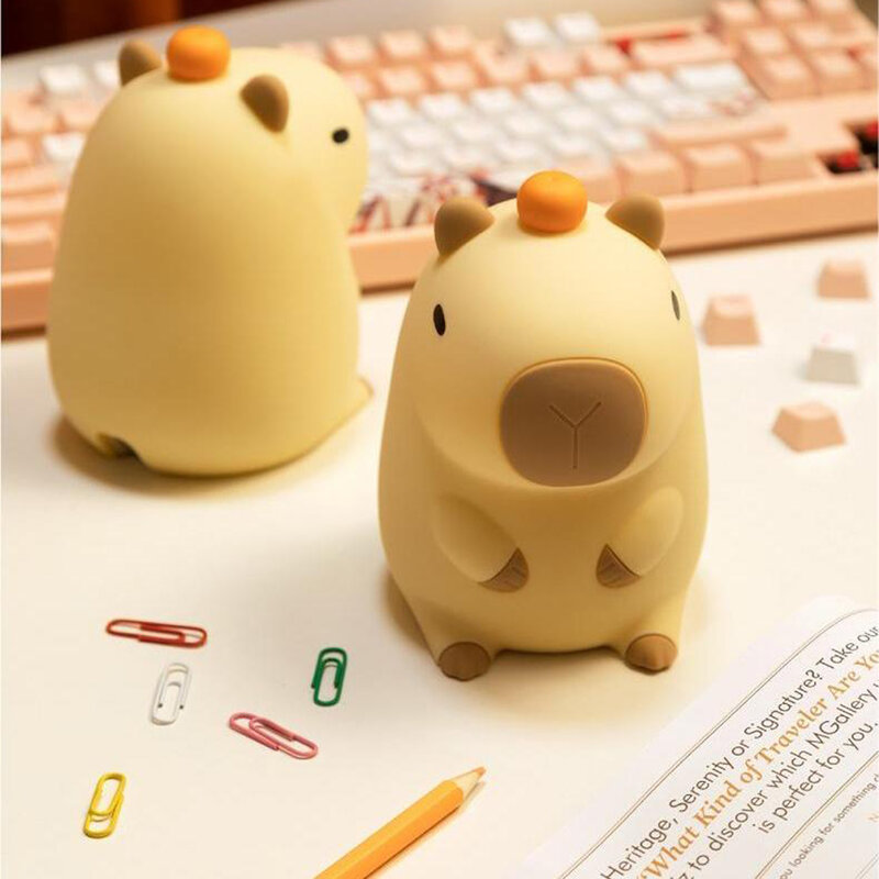 Infantil Recarregável USB Capybara Night Light, Lâmpada de Dormir de Cabeceira, Toque Animal, Função Timing, Bonito, Silicone, Presente