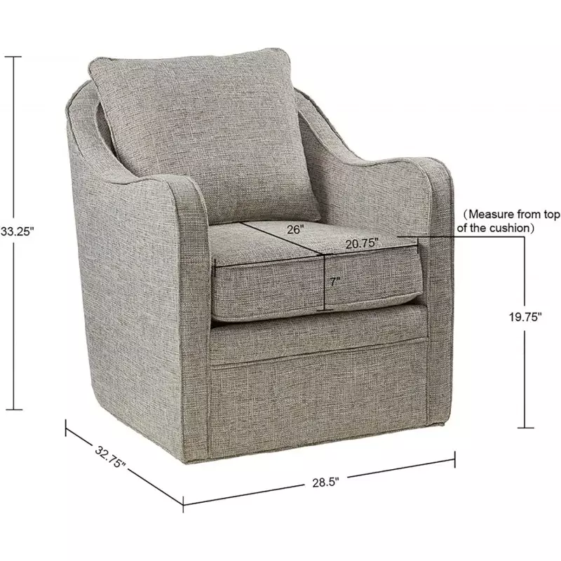 Стул для акцента Madison Park Brianne, вращающееся кресло на 360 градусов с металлической базовой подставкой, подставка для подушки, уплотненное плетение, широкое сиденье f