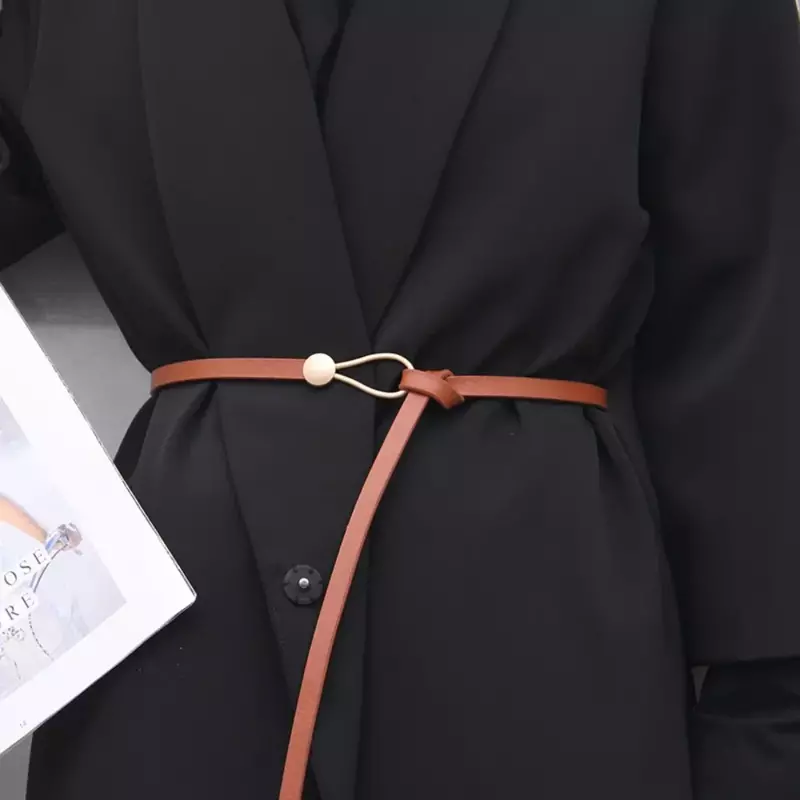 Dünne Gürtel für Kleid Pullover Mantel Frauen geknotete dekorative Gürtel Mode schwarz Kaffee Farbe Bund Pu Hüftgurt