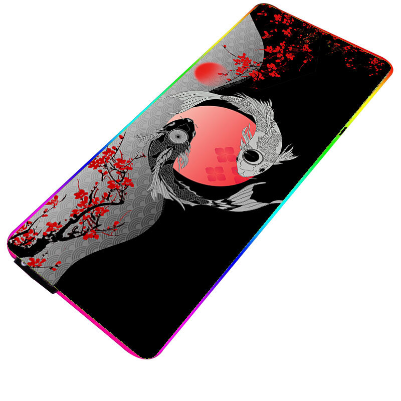 RGB Luminous Mousepad Koi Thickened Mouse Pad Japanese-style Large Table Pad Encrypted Anti Skid Super Large Video Game Office