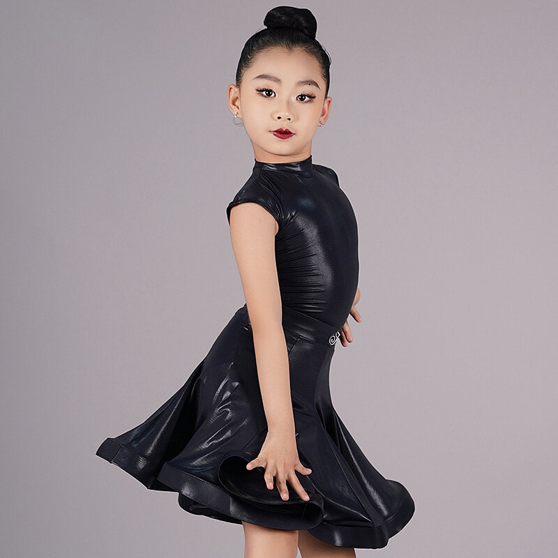 Gaun kompetisi dansa Latin anak perempuan, pakaian tanpa lengan setelan elastis Cha Cha Rumba NV20347 untuk latihan dansa anak perempuan