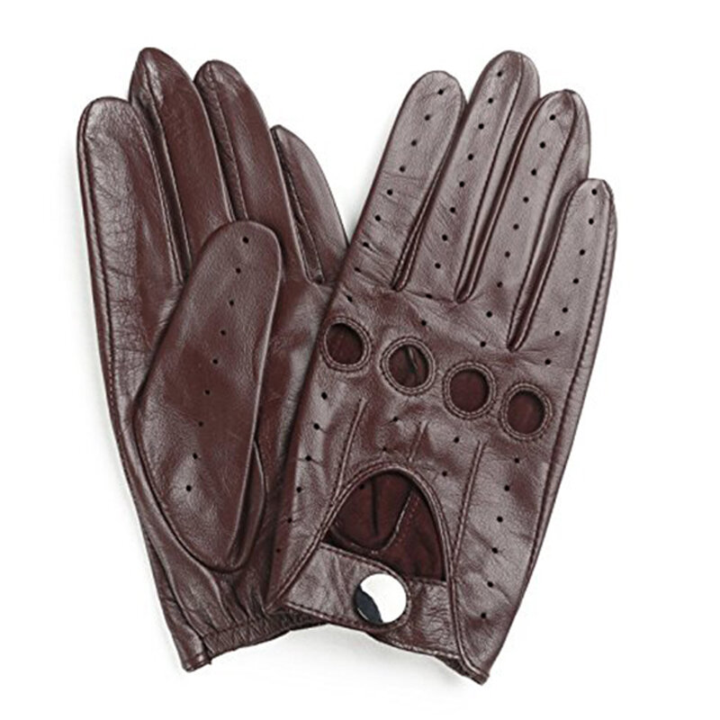Top Fashion Men Gloves Goatskin Leather Driving Gloves Full Finger Non Slip Mitten Male Real Leather Gloves