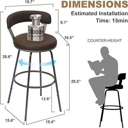 Bangku Bar Set 2 logam untuk meja dapur, bangku kulit PU, kursi putar, Kafe makan, kaki logam 30"