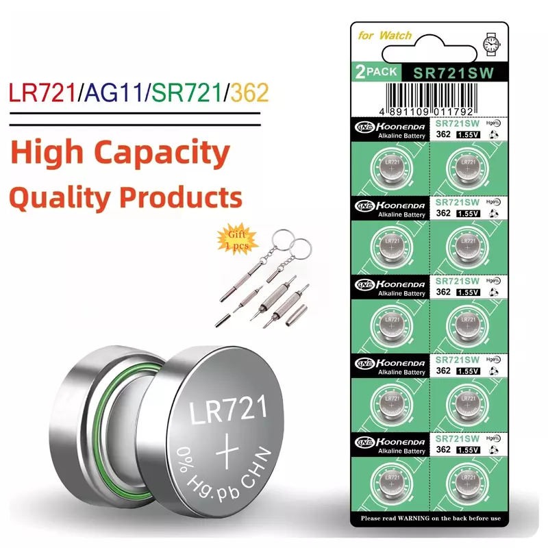 AG11 SR721SW 362 361 162 High Capacity 1.55V Button Coin Cell Watch Battery 0%Hg Mercury Free for Watch Toys Remote with gift