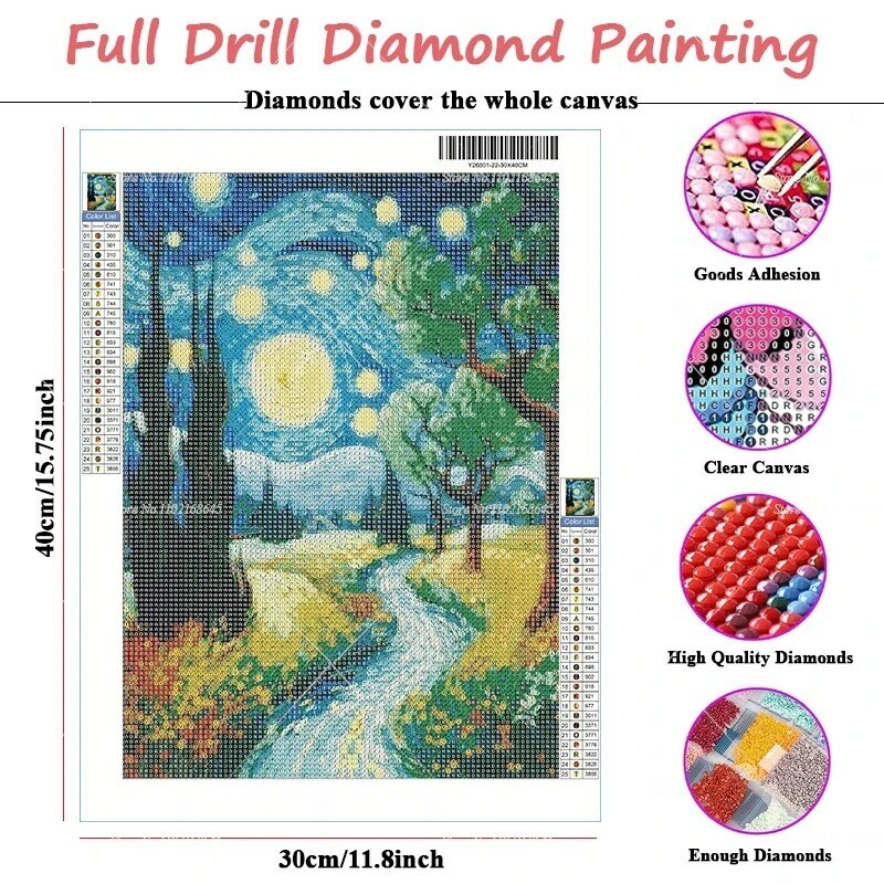 Noite estrelada Paisagem Diamante Pintura Kits para Adultos, 5D Van Gogh Art Kit, Gem Art Craft, Home Wall Decor, DIY