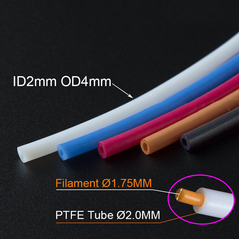 Tubo de PTFE para extrusora Bowden, pieza de impresora 3D de 1/2/4M para j-head Hotend V5 V6 de 1,75mm, filamento ID de 2mm OD 4mm, tubo de teflón para Ender 3