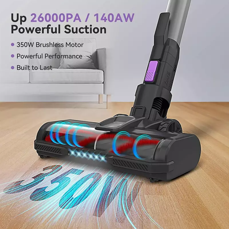 INSE S10X 26Kpa 350W Stick Cordless Vacuum Cleaner, 3-Speed Power Models for Hardwood Floor,Up to 50 Mins,1.2L Dust for Pet Hair