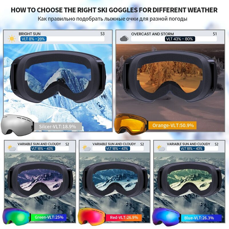 NATFIRE Ski Goggles Double Layers Anti-fog UV400 Snowboard Snow Goggles Snowmobile Glasses Eyewear Outdoor Sport Skiing Googles