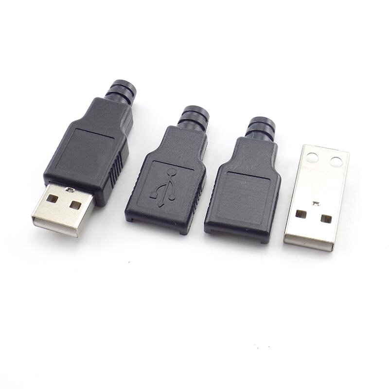 10 pz tipo A connettori USB maschio spina A 4 Pin con copertura in plastica nera saldatura 2.0 presa USB connettore fai da te 5V 1.5A-2A