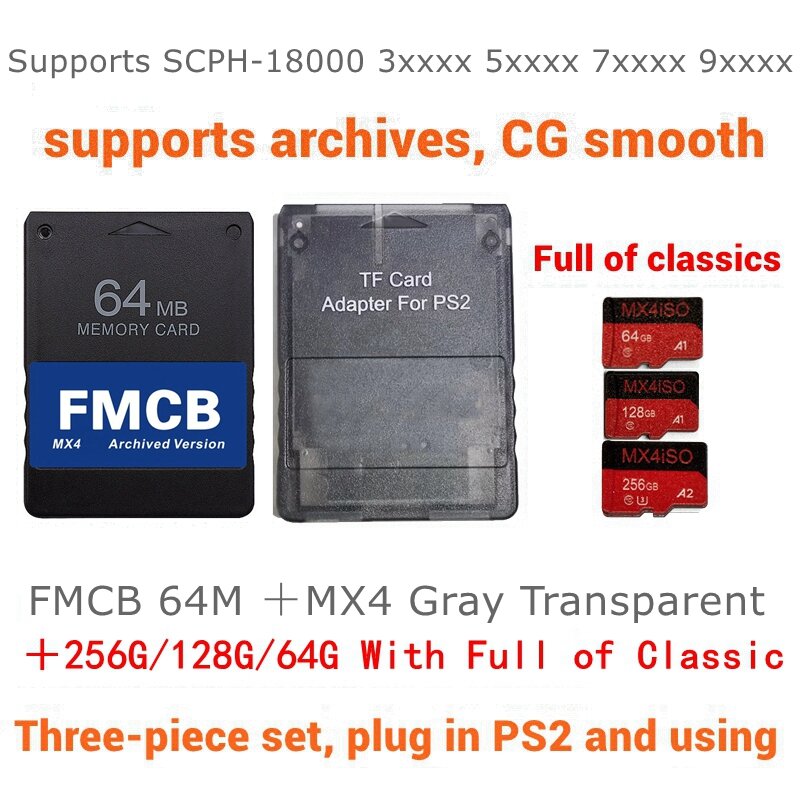 Адаптер для карт TF/SD SIO2SD PS2 MX4 для PS2, все консоли + карта FMCB + 256 ГБ/128 ГБ/64 ГБ