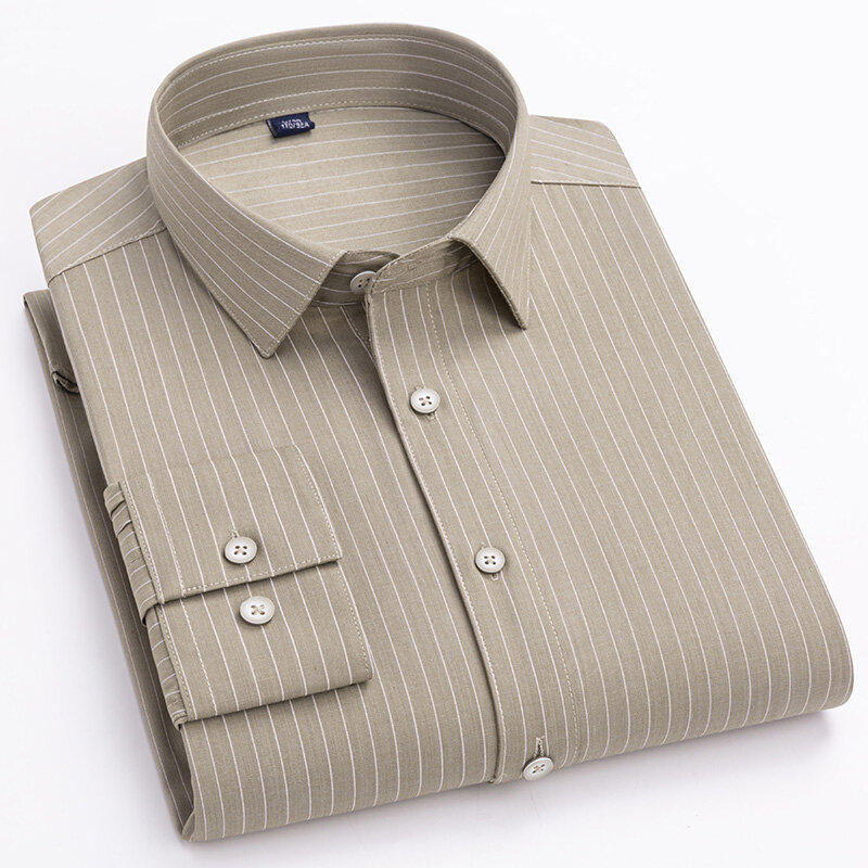 Camisas de vestir de fibra de bambú para hombre, Camisa de algodón de manga larga de alta calidad, cómoda, de negocios, con botones de ajuste Regular