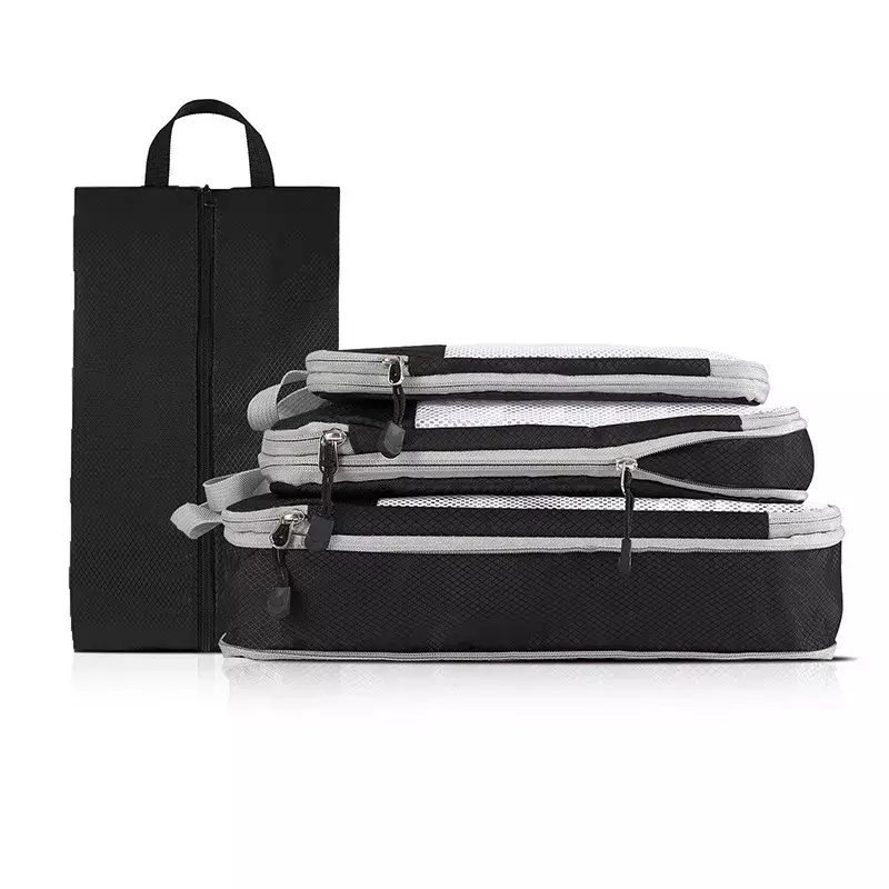 Dobrável impermeável Travel Storage Bag, Compressível Embalagem Cubos, Nylon Mala com Bolsa, Organizador da bagagem, 4Pcs