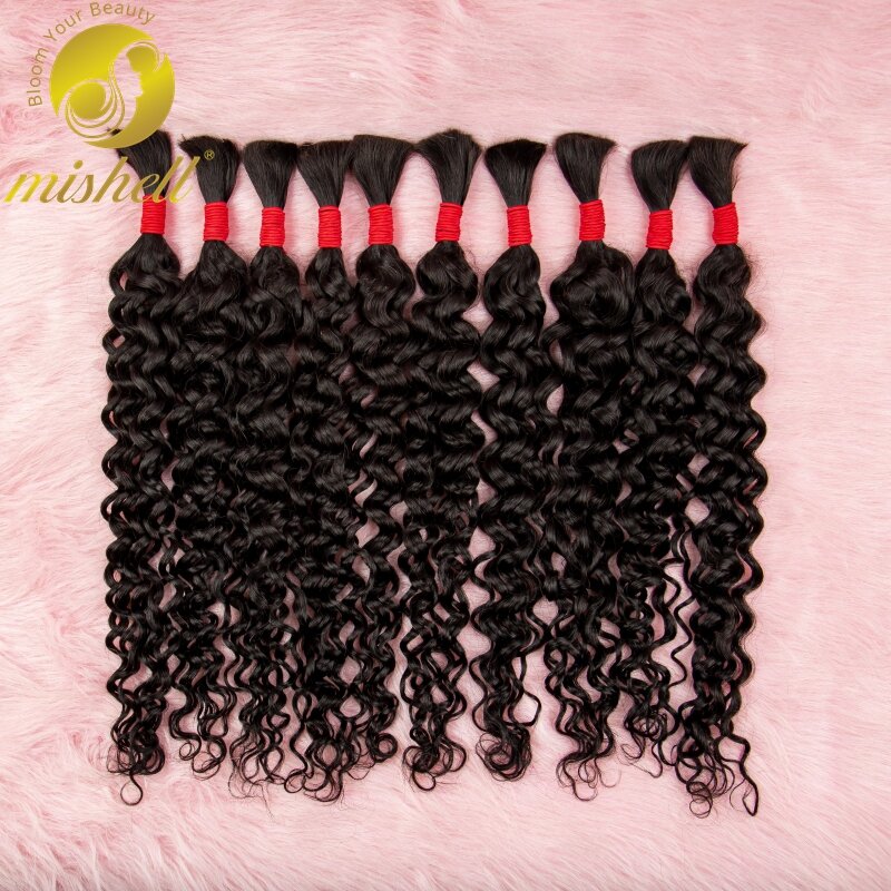 28 Inch Water Wave Natural Color Human Hair Bulk for Braiding No Weft 100% Virgin Curly Braiding Hair Extensions for Boho Braids