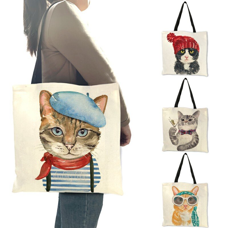 Tas belanja wanita gambar kucing lucu tas Tote musim panas 2019 tas sekolah bepergian B06034