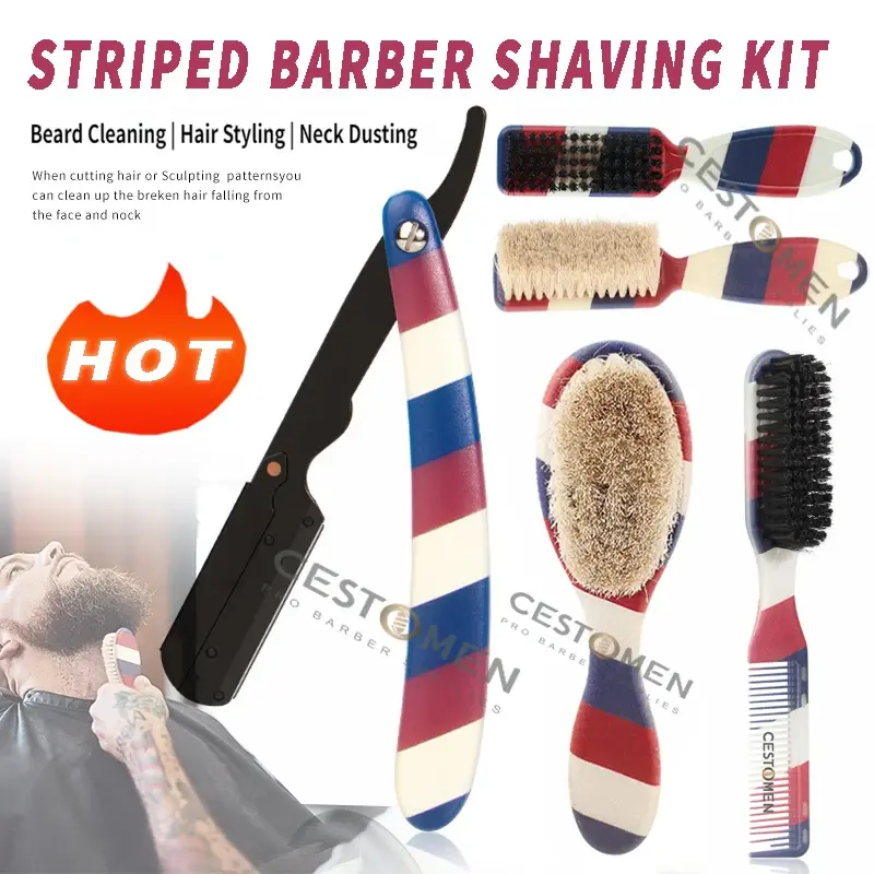 Barbeiro profissional barba escova, depilação, pescoço espanador, cabelo do cavalo, salão de escovas, rosto bigode limpo, ferramentas de barbear, novo