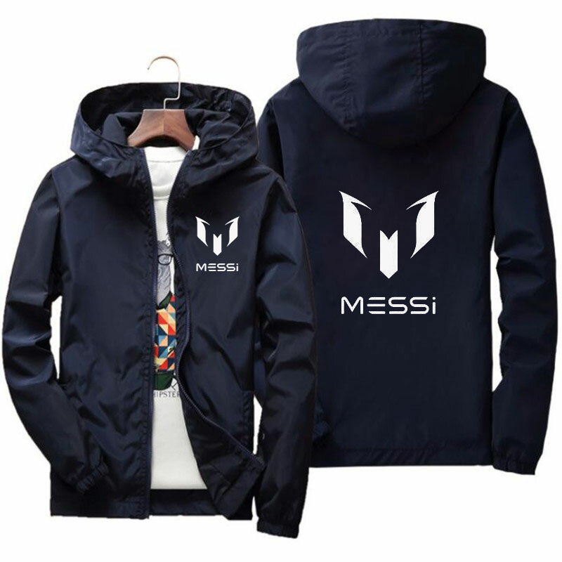 2023 bomba wiosenna męska kurtka z kapturem Messi print zjeżdżalnia sportowa dopasowana patchworkowa kurtka przeciwwiatrowa kurtka do ćwiczeń odzież męska