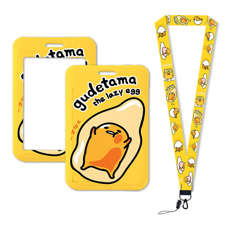 W Gudetama-soporte para tarjeta de identificación con cordón, cubierta deslizante de estilo de moda, juego de soporte para tarjeta de identificación personalizada