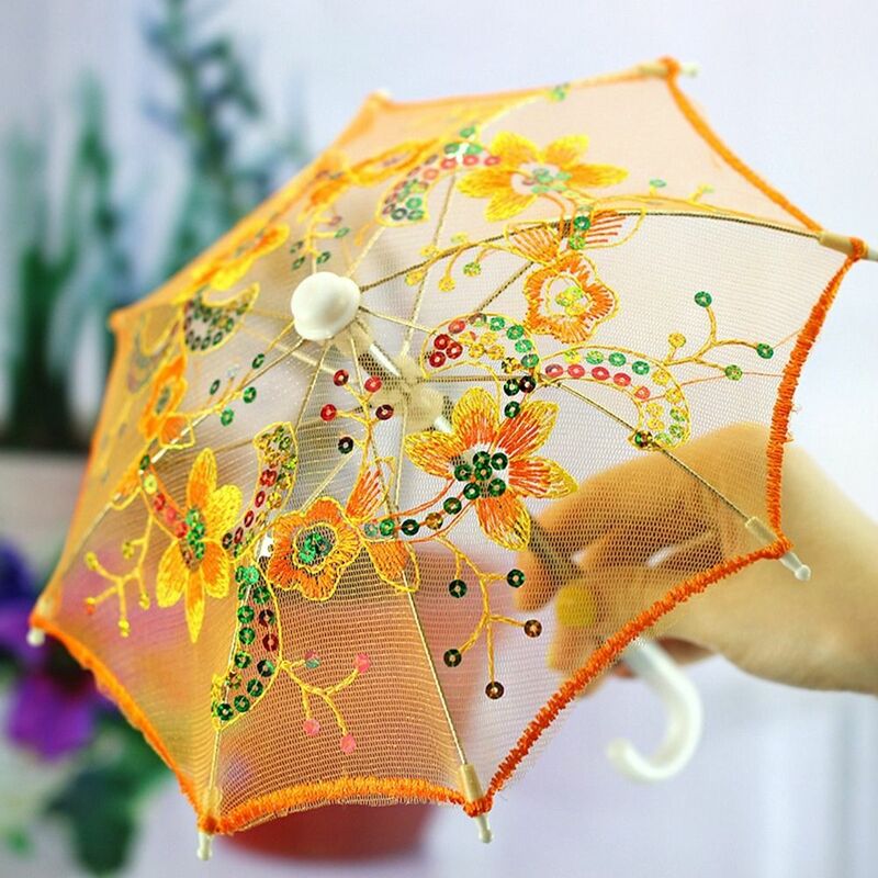 Paraguas bordado de encaje exquisito multicolor para muñeca, accesorios de paraguas hechos a mano, Mini paraguas de juguete DIY, accesorios para muñecas