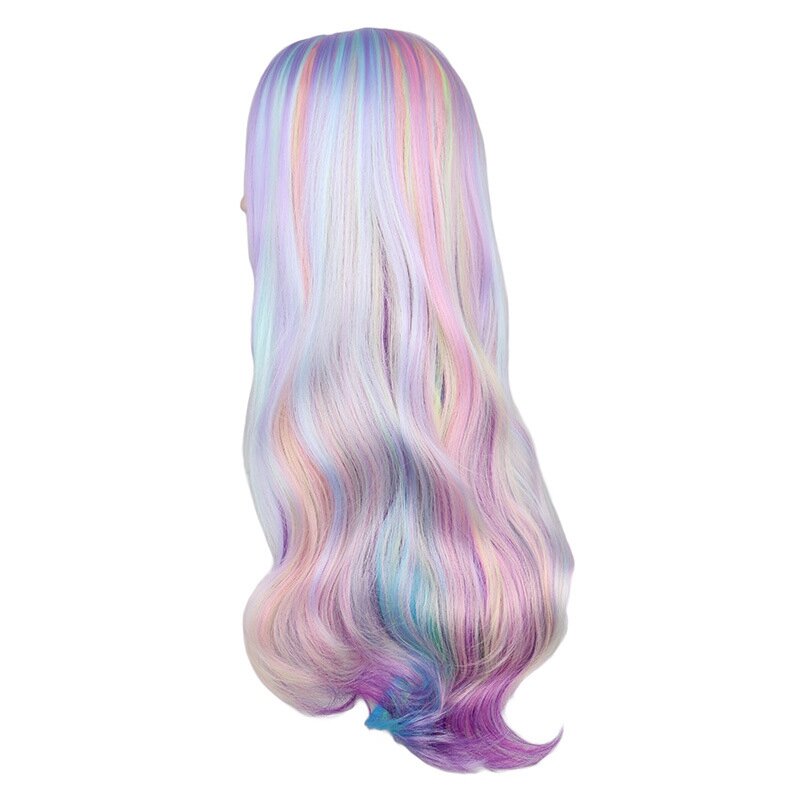 코스프레 애니메이션 컬러 가발, 그라데이션 긴 곱슬 머리, 파티 레인보우 내열성 가발