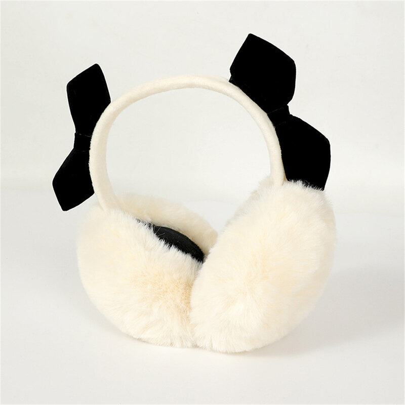 น่ารักขนาดใหญ่ Fur Ball Bowknot Earmuffs พับสำหรับสุภาพสตรีฤดูหนาวกระต่ายขนสัตว์ Warm ผม Hoop หูฟังสบาย