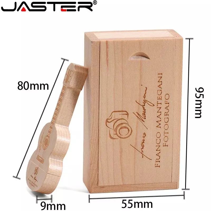 JASTER-Pen drive con logotipo personalizado gratuito, Pendrive de música con forma de guitarra, memoria USB, caja de madera, regalo creativo, 64GB, 128GB