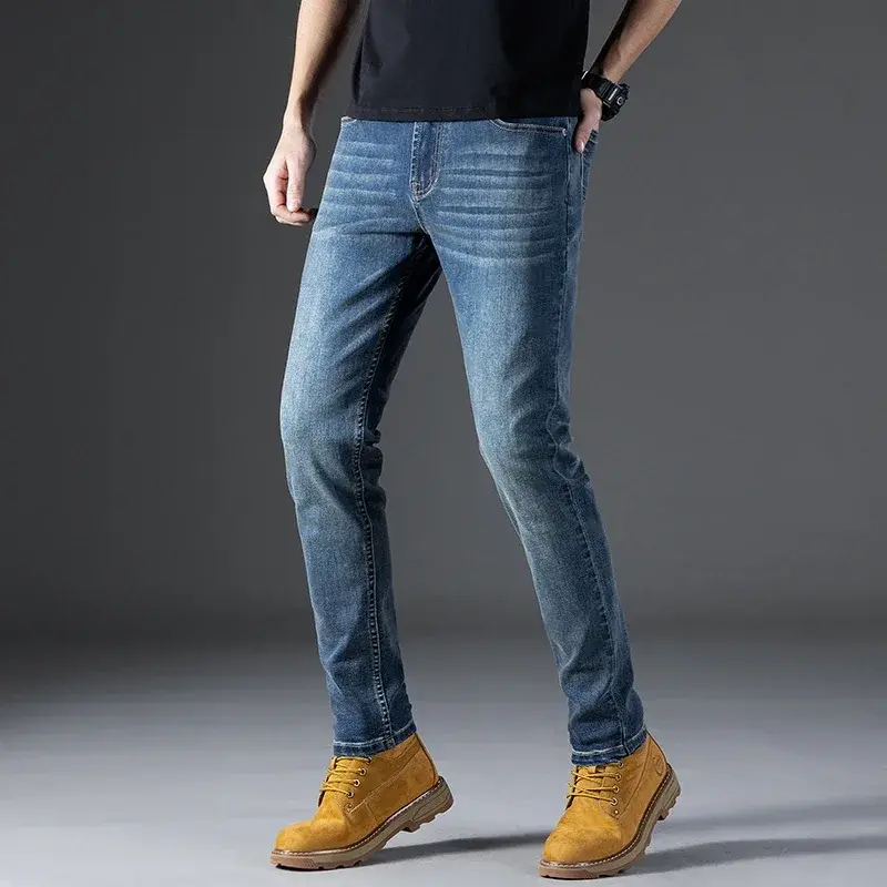 Celana panjang bisnis pria, Jeans lurus ramping semua cocok kasual longgar musim semi musim gugur