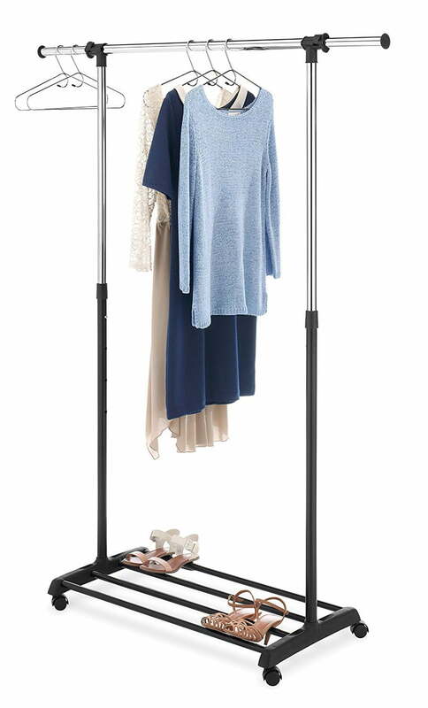 Whitmor Deluxe Adjustable Garment Rack, Wood, Black and Chrome  18.37 L x 36.25 W x 68 H