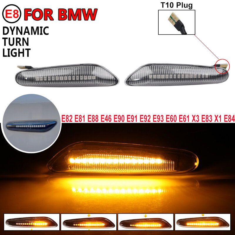 A Pair Dynamic Flowing LED Turn Signal Side Marker Light Blinker For BMW E46 E60 E61 E90 E91 E81 E87 E82 E88 E83 E84 E92 E93 X3