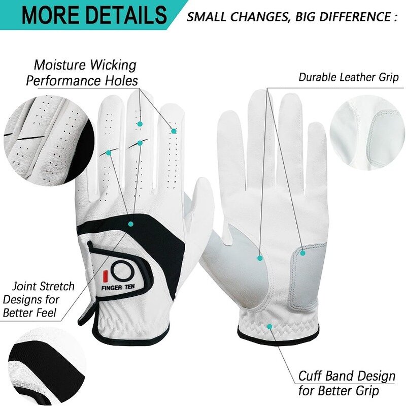 Cabretta-guantes de Golf de cuero para hombre, manoplas de mano izquierda y derecha, resistentes al desgaste, flexibles y cómodas, 5 piezas, envío directo