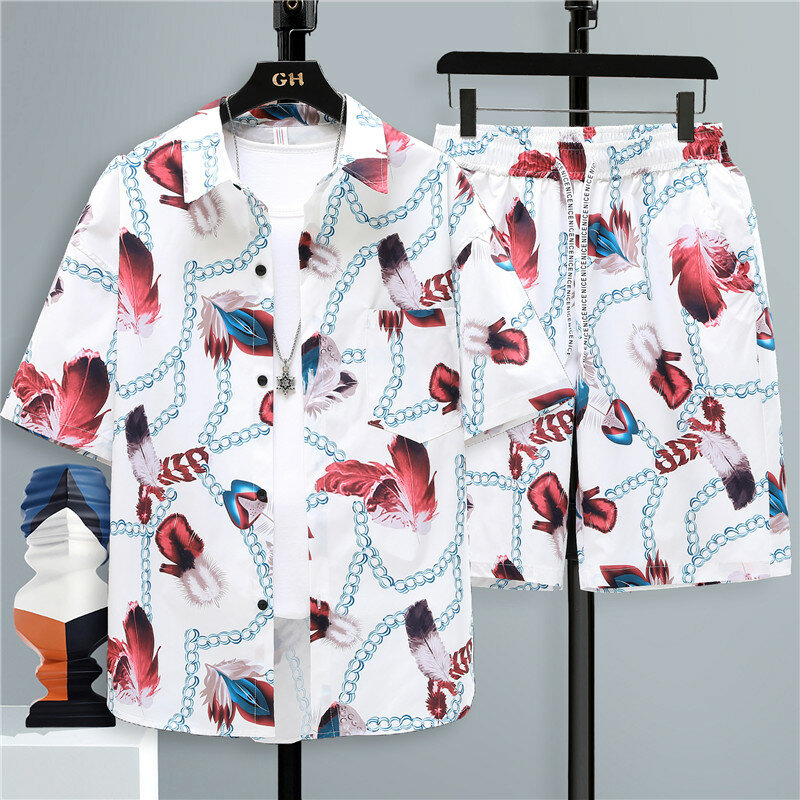Shirts + Shorts 2024 Sommer Feder Muster Sportswear Herren Casual Sets Frühling männliche Mode Shirts und Shorts in voller Größe M-4XL
