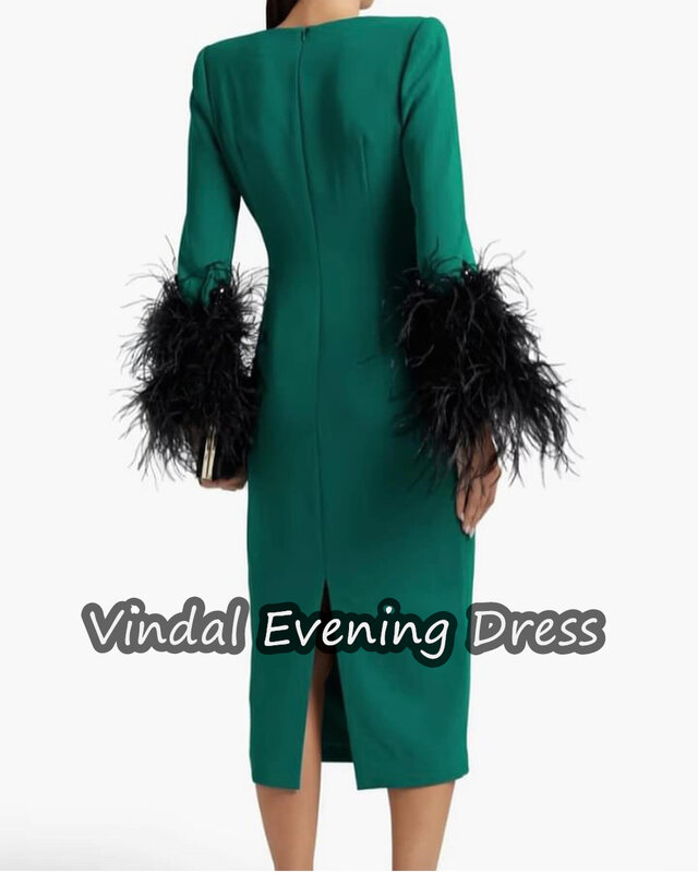 Vindal  Evening Dress Tea Length Elegant Arabia Sheath Zipper Up Long Sleeves  Empire  Prom Dresses Built-in Bra For Woman 2024